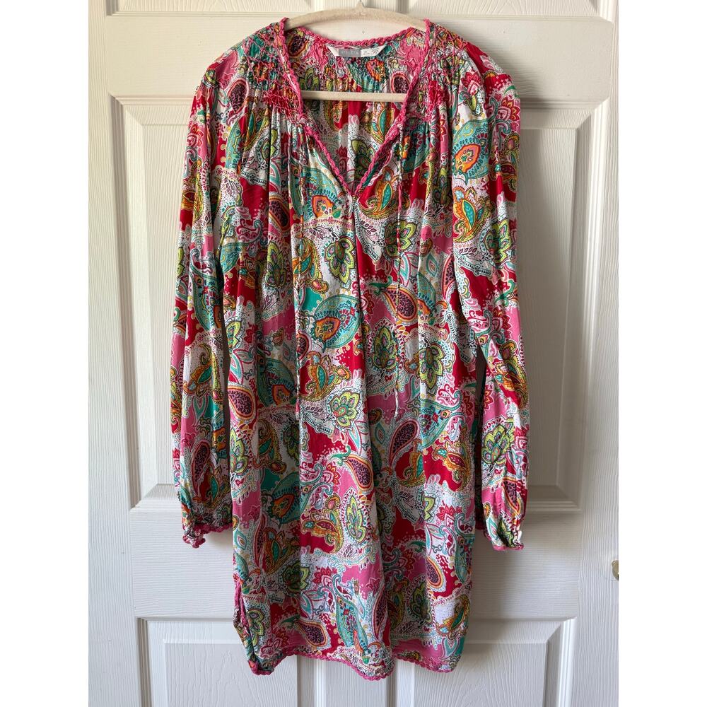 Athleta Paisley Pink Swim Cover Up Dress Size 1X Boho Coastal Cruise Poolside